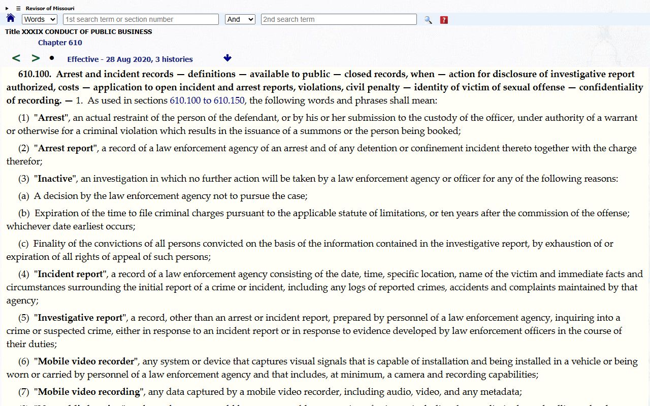 Chariton County arrest records and court charges Missouri arrest records statute