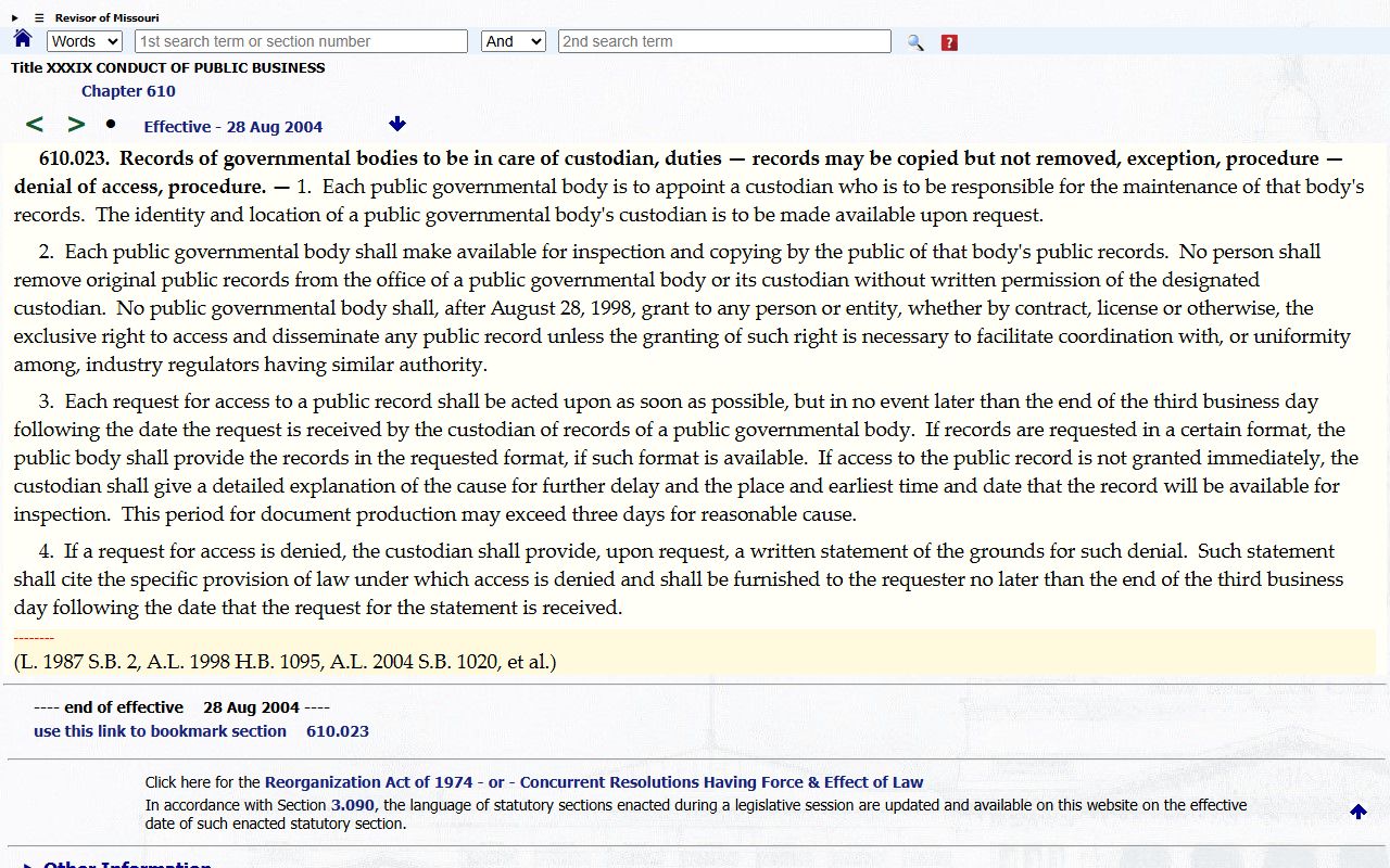 Chariton County court records Missouri custodian statute section