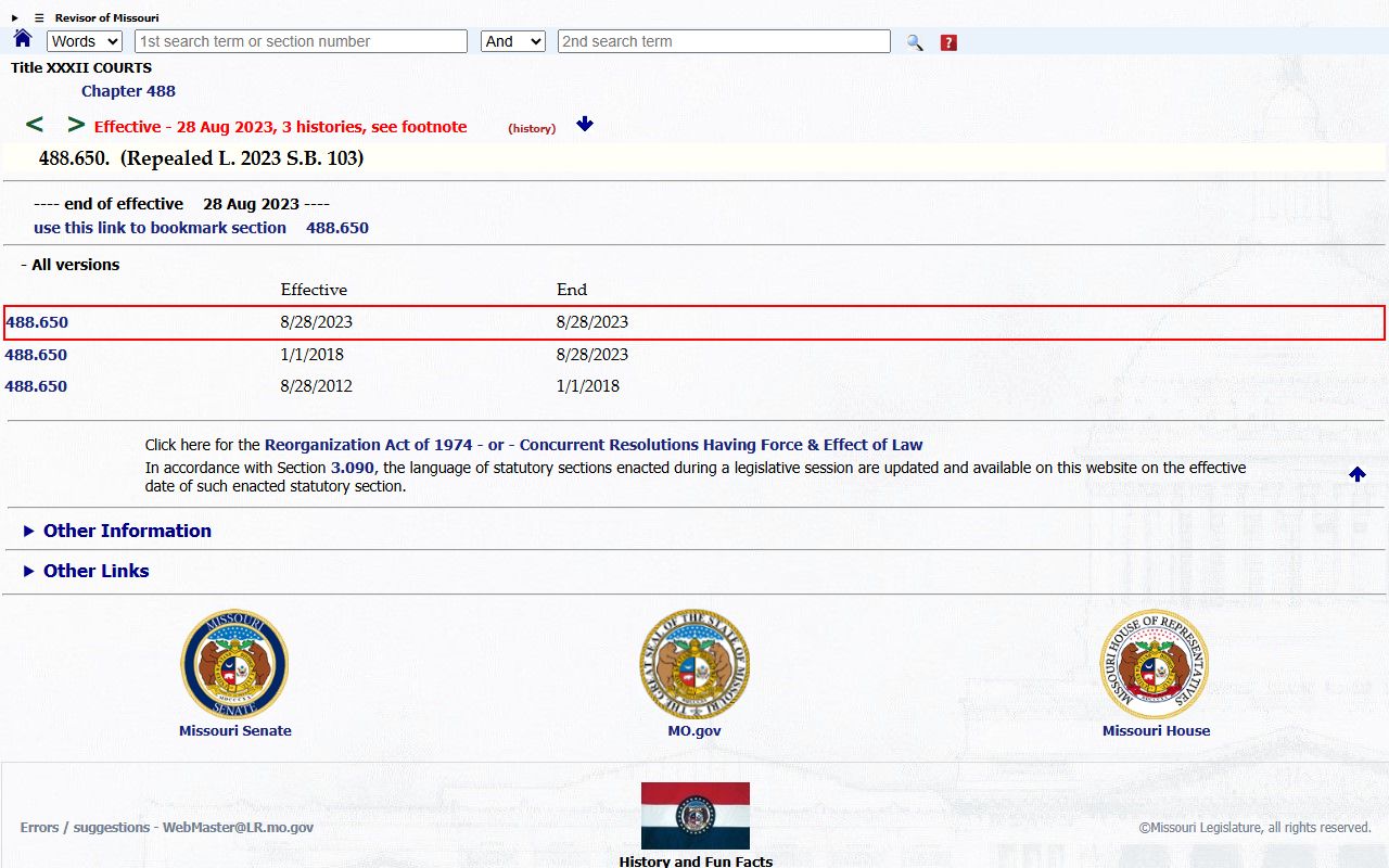 Chariton County criminal court records Missouri expungement surcharge statute