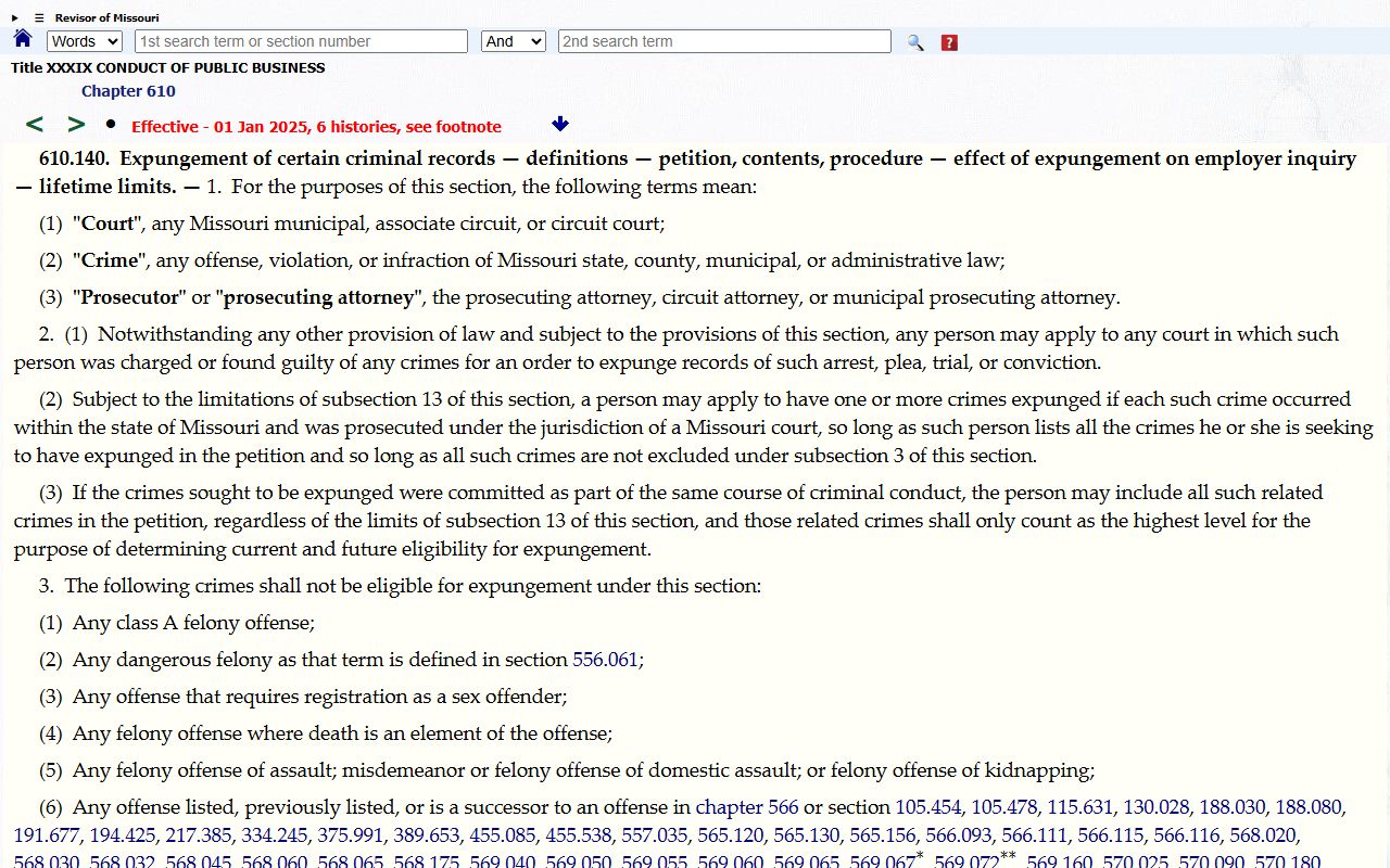 Chariton County criminal court records Missouri expungement statute