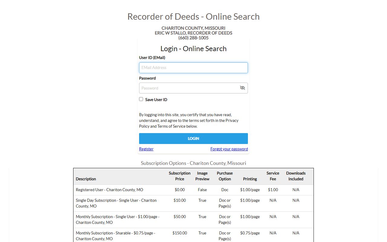 Chariton County marriage records iRecord login for recorder documents