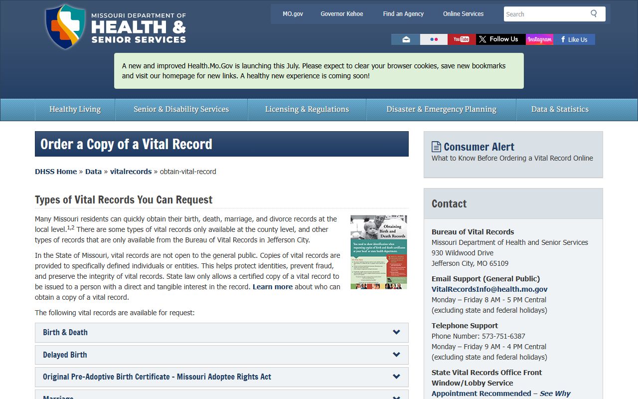 Chariton County marriage divorce records Missouri vital record copy request path