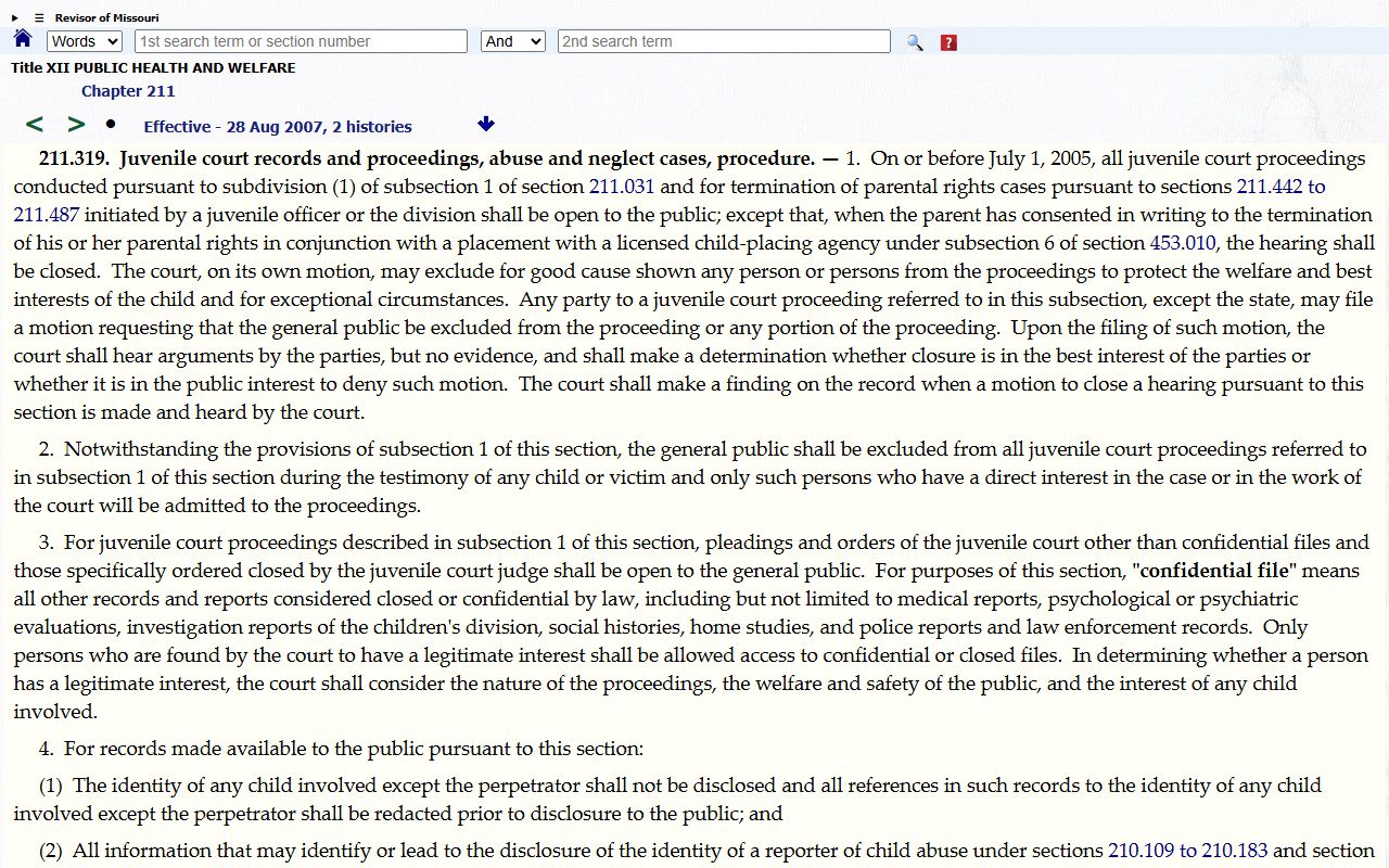 Chariton County probate records abuse neglect confidential file statute