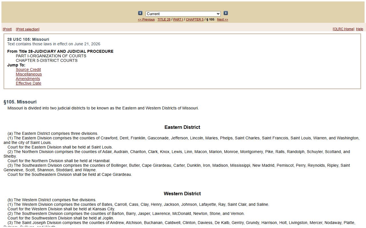 Chariton County warrant search federal district divisions under 28 U.S.C. 105